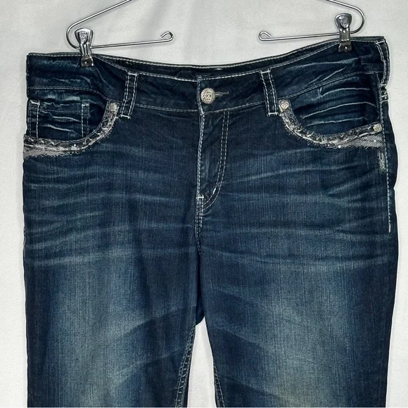 Silver Suki Jeans Dark Wash Mid Boot  Embellished Pockets Streetwear Y2K Sz 18 - Picture 4 of 8